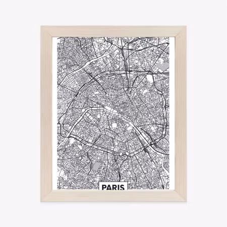 Poster med ram - Paris - black and white city map