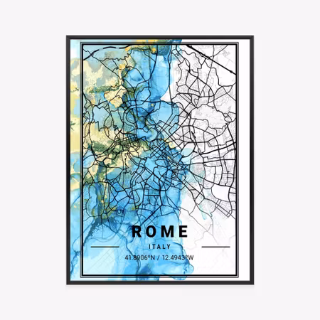 Poster med ram - Map of rome on an abstract marble