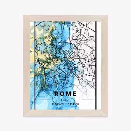 Poster med ram - Map of rome on an abstract marble