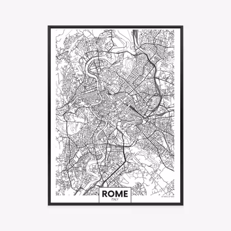 Poster med ram - Rome black and white city map