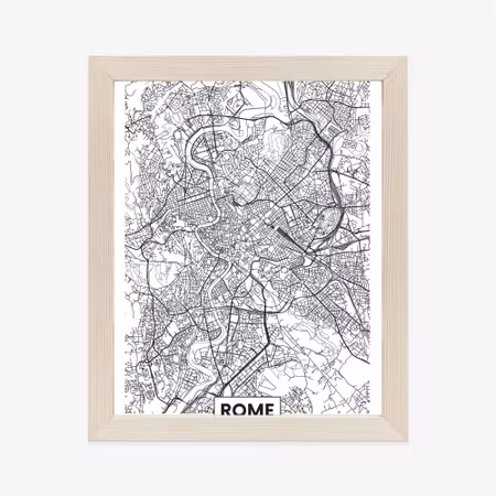 Poster med ram - Rome black and white city map
