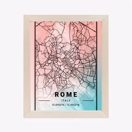 Poster med ram - Map of rome on a watercolor