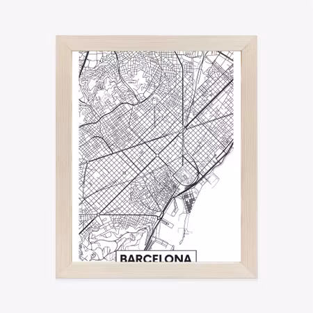 Poster med ram - Black and white map of barcelona