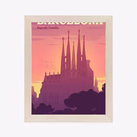 Poster med ram - Barcelona sagrada familia pink