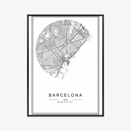 Poster med ram - Minimalist map of barcelona city