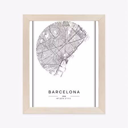 Poster med ram - Minimalist map of barcelona city