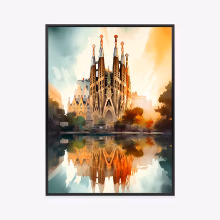 Poster med ram - Sagrada familia church painted in