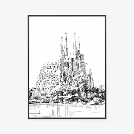 Poster med ram - Basilica sagrada familia sketch