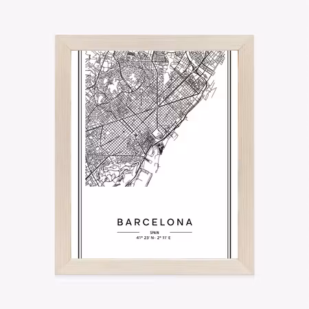Poster med ram - Barcelona city map in black and