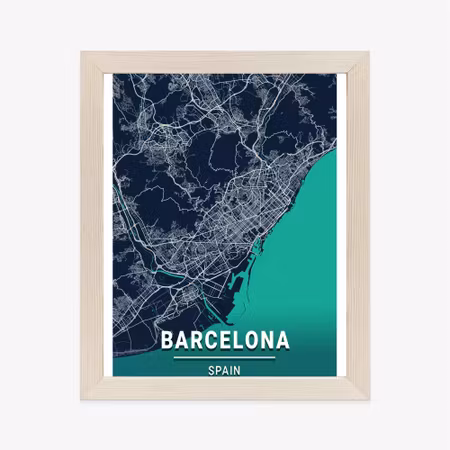 Poster med ram - Navy blue map of barcelona