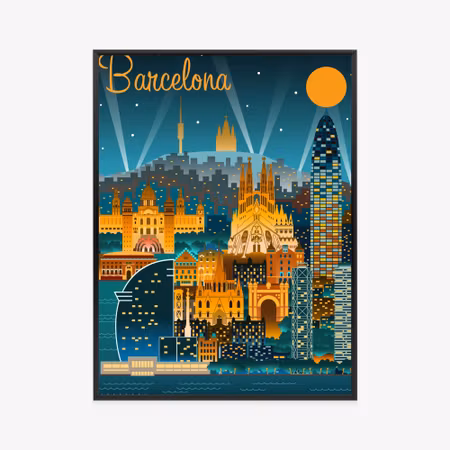 Poster med ram - Barcelona at night with
