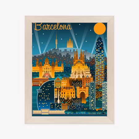 Poster med ram - Barcelona at night with