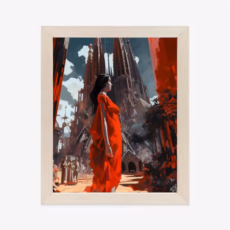 Poster med ram - Woman in a red dress in barcelona