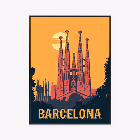 Poster med ram - Church in barcelona at sunset in