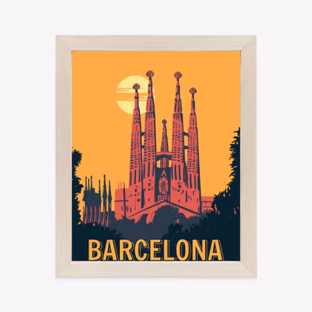 Poster med ram - Church in barcelona at sunset in