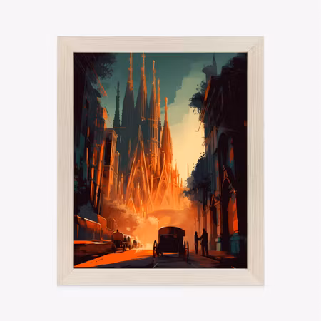 Poster med ram - Sagrada familia church and sunset