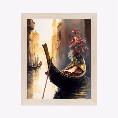 Poster med ram - Gondola with a bouquet of roses