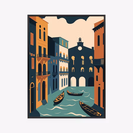 Poster med ram - Grand canal with gondolas in