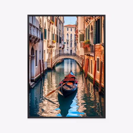 Poster med ram - Gondola on a canal in venice