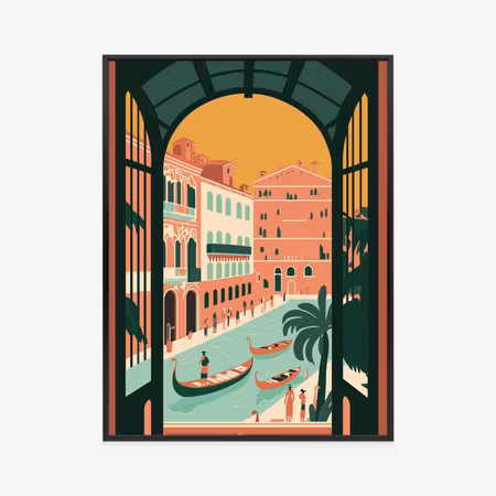 Poster med ram - Gondolas on the venetian grand