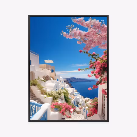 Poster med ram - Picturesque view of santorini