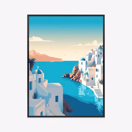 Poster med ram - Beautiful santorini with blue sea