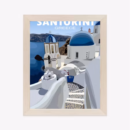 Poster med ram - Typical greek buildings with blue