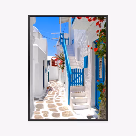 Poster med ram - Picturesque white greek streets