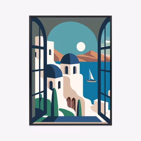 Poster med ram - Greek santorini illustration