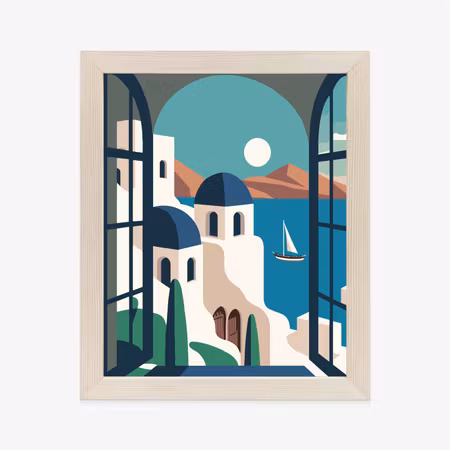 Poster med ram - Greek santorini illustration