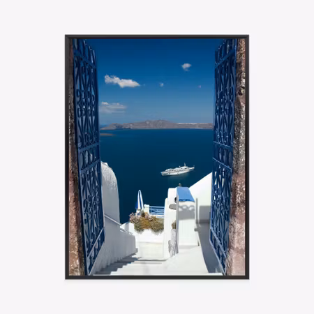 Poster med ram - Santorini blue gate overlooking