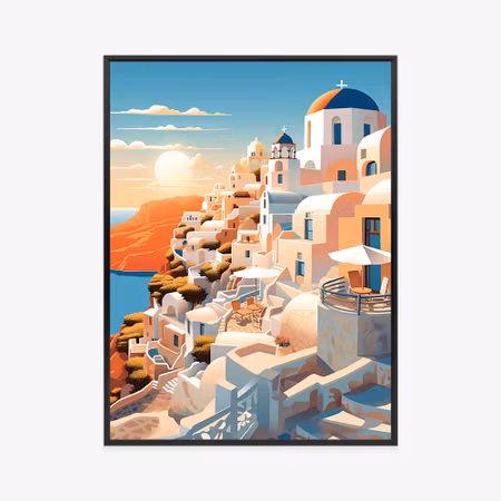 Poster med ram - Sunset over picturesque santorini