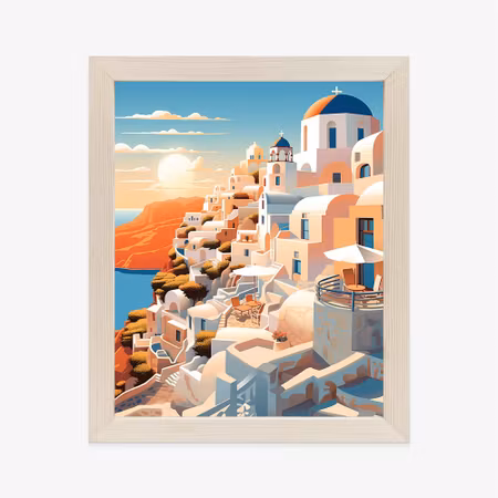 Poster med ram - Sunset over picturesque santorini