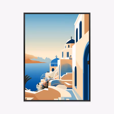 Poster med ram - Picturesque view of santorini