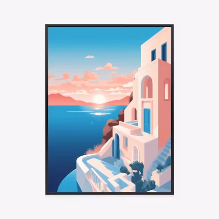 Poster med ram - Illustration with a sunset in