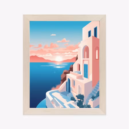 Poster med ram - Illustration with a sunset in