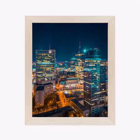 Poster med ram - Warsaw at night from a bird amp s