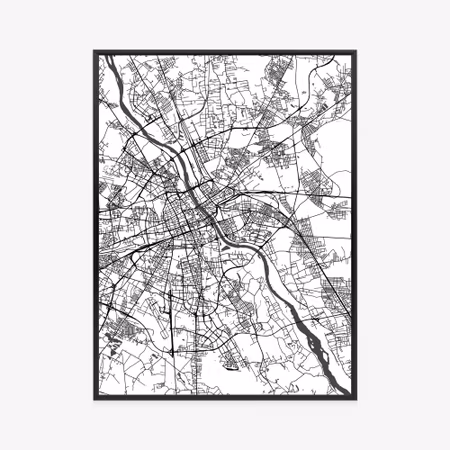 Poster med ram - Warsaw on a black and white map