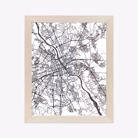 Poster med ram - Warsaw on a black and white map