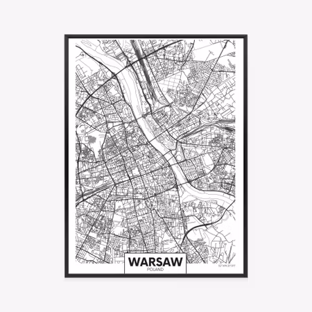 Poster med ram - Warsaw black and white detailed