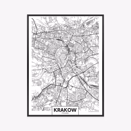Poster med ram - City map krakow travelposter med