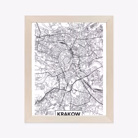 Poster med ram - City map krakow travelposter med