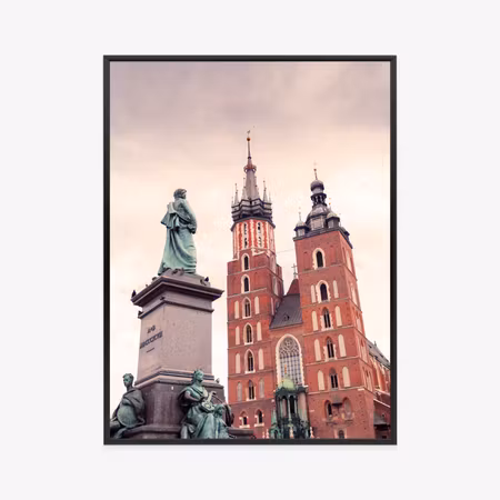 Poster med ram - Adam mickiewicz monument in front