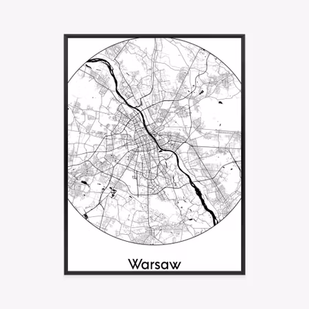 Poster med ram - Warsaw minimalist map in a circle