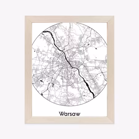 Poster med ram - Warsaw minimalist map in a circle