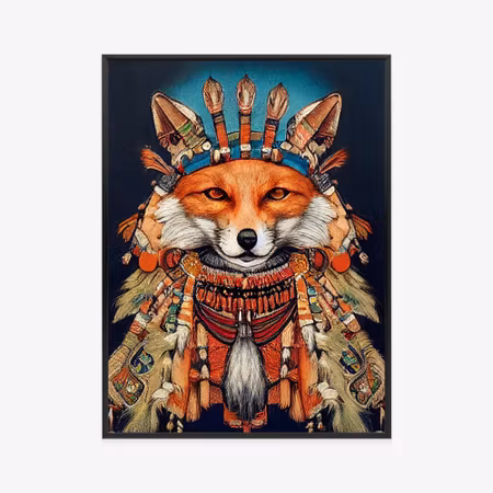 Poster med ram - Red tribal fox portrait vintage