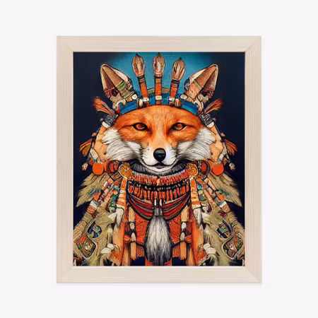 Poster med ram - Red tribal fox portrait vintage