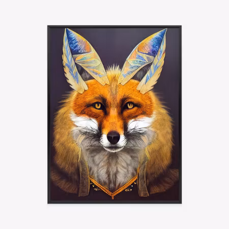 Poster med ram - Red tribal fox portrait vintage