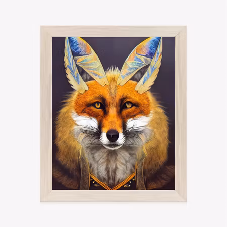 Poster med ram - Red tribal fox portrait vintage