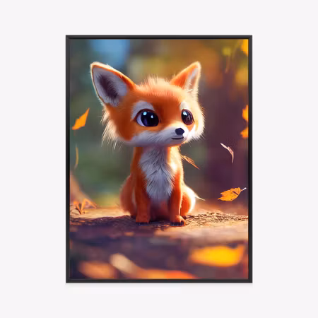 Poster med ram - Tiny cute adorable fox in an